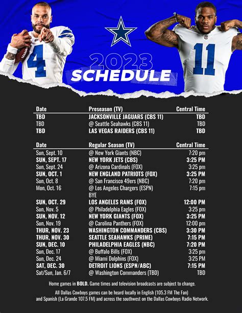 Printable Dallas Cowboy Schedule