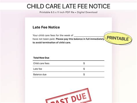 Printable Daycare Forms - Late Fee Notice