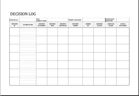 Printable Decision Log Templates for Excel Excel Templates