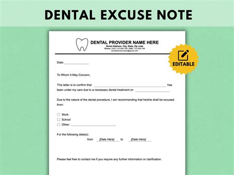 Printable Dentist Excuse Note Customize and Print