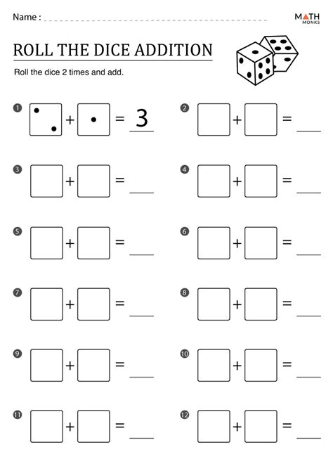 Printable Dice Addition Worksheet