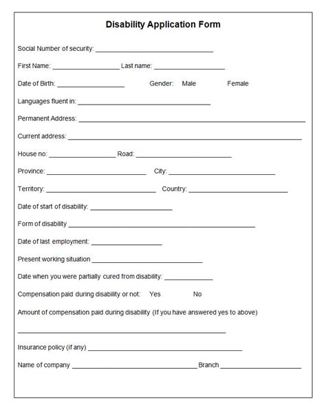 Printable Disability Application Form Form Resume Examples Kw9kdLkYJN