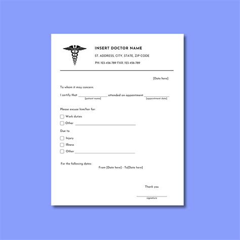 Printable Doctors Excuse