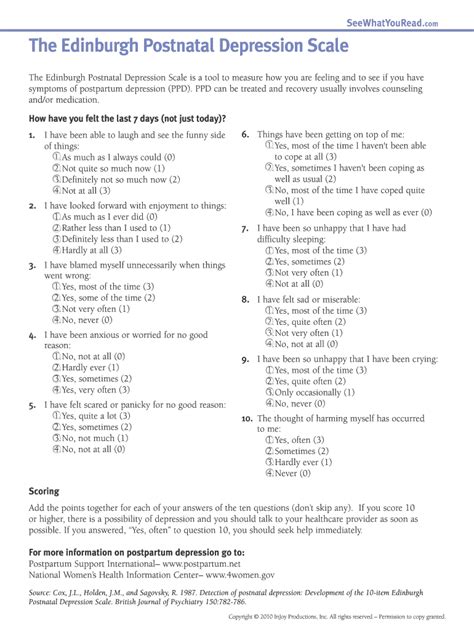 Printable Edinburgh Postnatal Depression Scale Fill and Sign