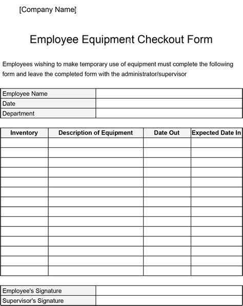 Printable Equipment Checkout Form Template