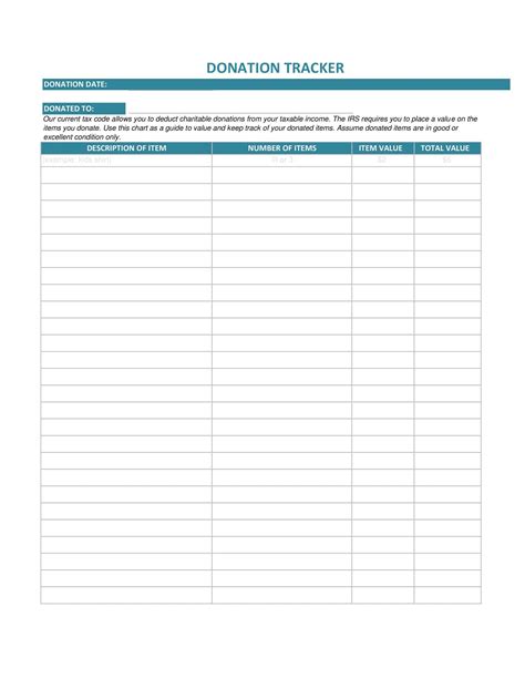 Printable Excel Donation List Template