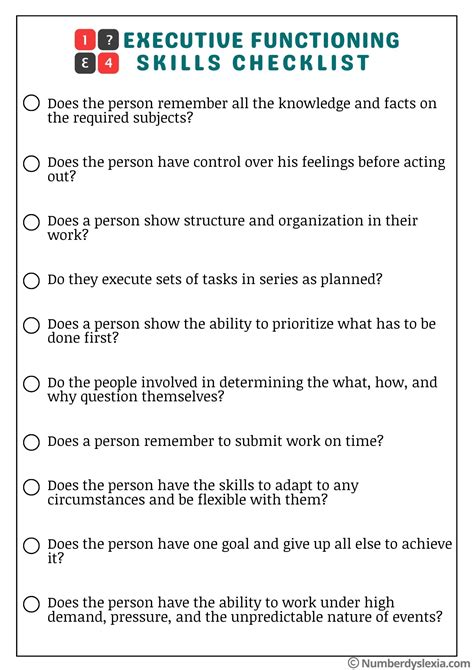 Printable Executive Functioning Skills Checklist