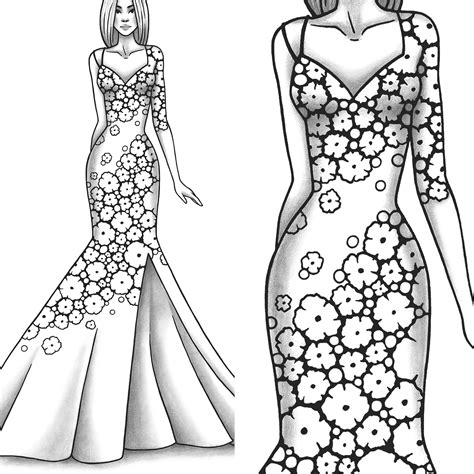 Printable Fashion Dress Coloring Pages