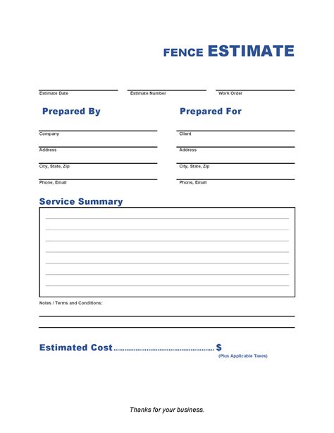Printable Fence Quote Template