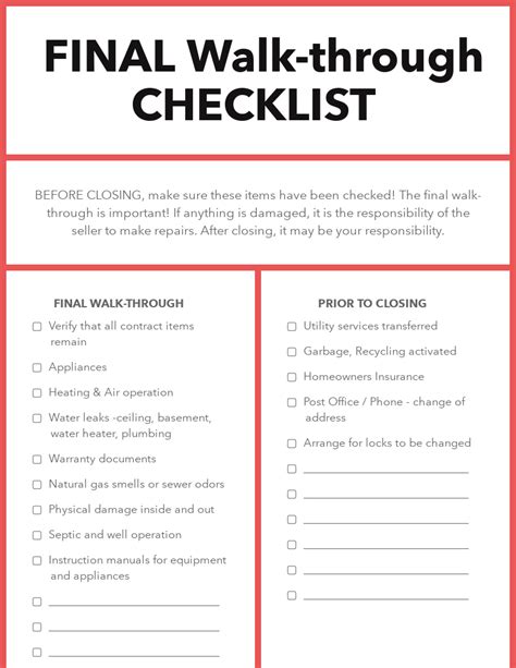 Printable Final WalkThrough Checklist