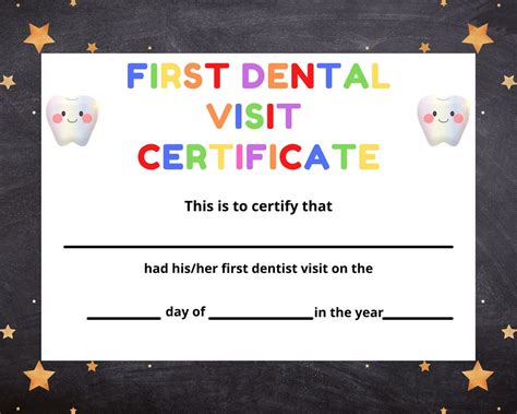 Printable First Dental Visit Certificate