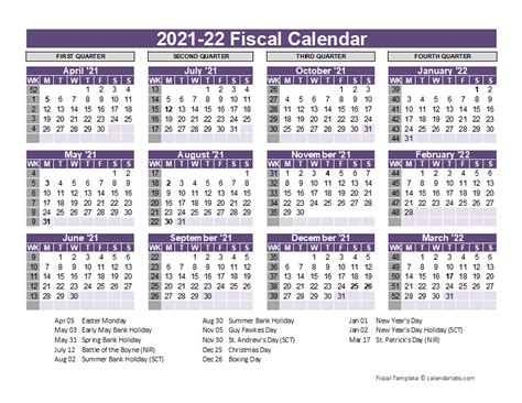 Printable Fiscal Year 2022 Calendar