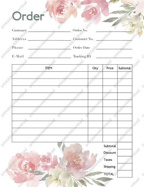 Printable Flower Order Form Template