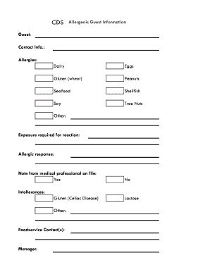 Printable Food Allergy Form Template