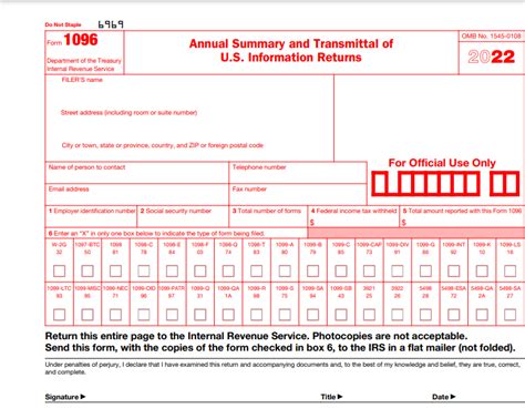 Printable Form 1096 / Form 1096 Annual Summary And Transmittal Of U.s