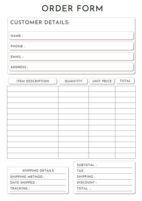 Printable Free Small Business Order Form Template