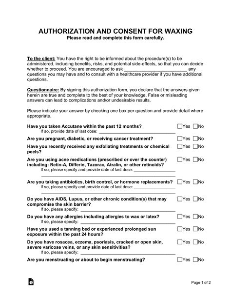 Printable Free Waxing Consent Form