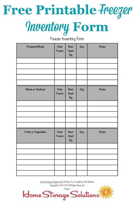 Printable Freezer Inventory Form For Use In Your Home Home storage