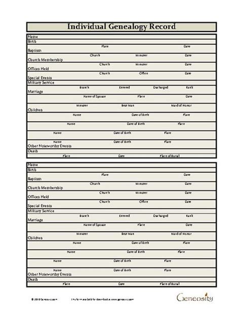 Printable Genealogy Forms Individual Worksheet Customize and Print