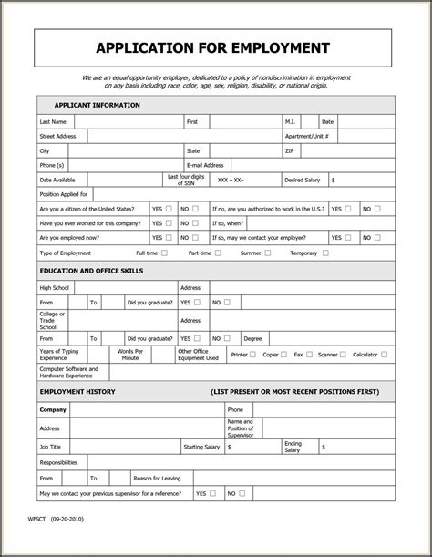 Printable Generic Job Application Form Template Business PSD Excel