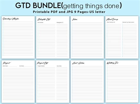 Printable Getting Things Done GTD Planner, GTD Worksheets, Getting