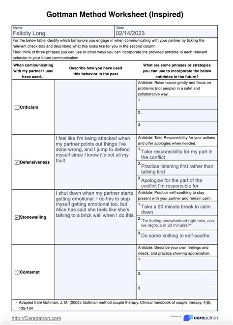 Printable Gottman Method Worksheets Customize and Print