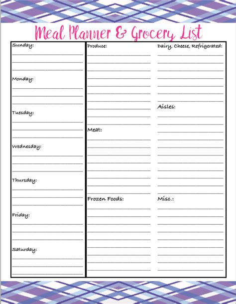Printable Grocery List And Meal Planner