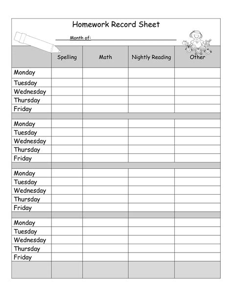 Printable Homework Sheets Learning Printable