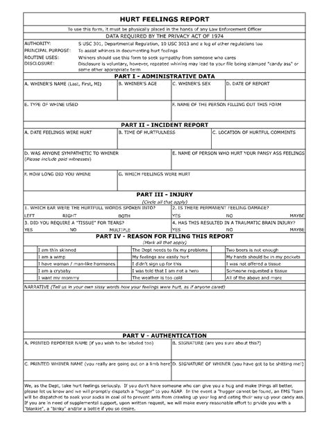 Printable Hurt Feelings Report