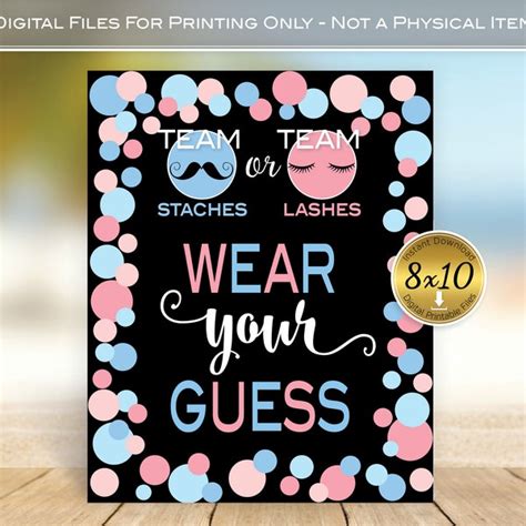 Printable Instant Download Team Staches Or Team Lashes Gender Etsy