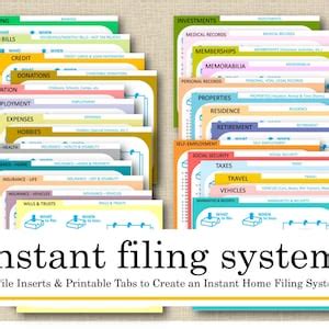 Printable Instant Filing System 27 File Cards/Index
