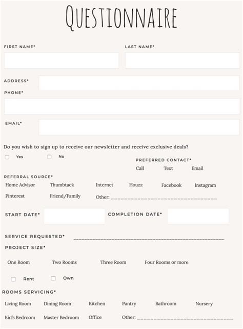 Printable Interior Design Client Questionnaire Templates Printable