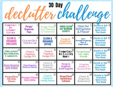 Printable January Organizing Calendar Declutter Challenge, Declutter