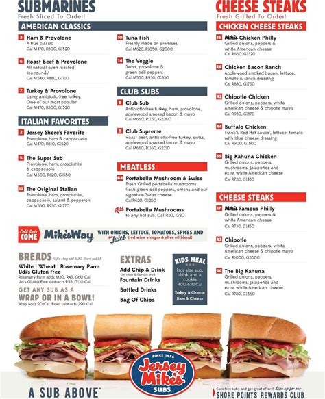 Printable Jersey Mikes Menu
