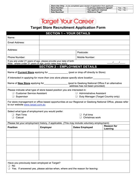 Printable Job Application Form For Target Printable Application