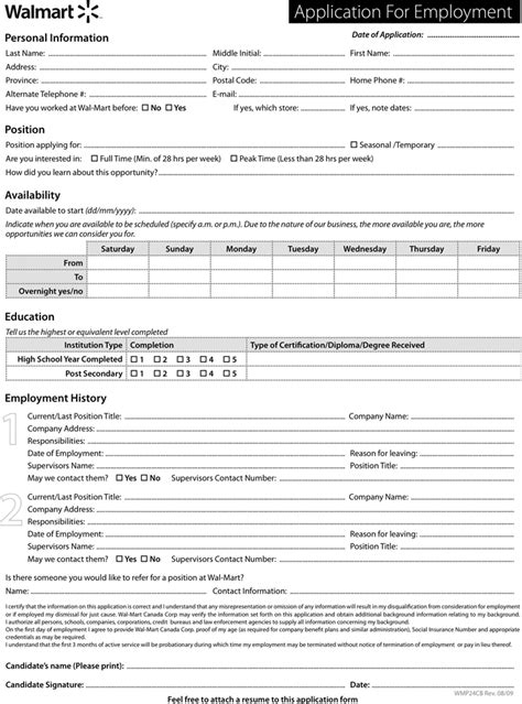 Printable Job Application Form For Walmart Jobapplications Resume