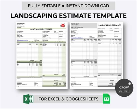 Printable Landscaping Estimate Template for Excel and Google Sheets