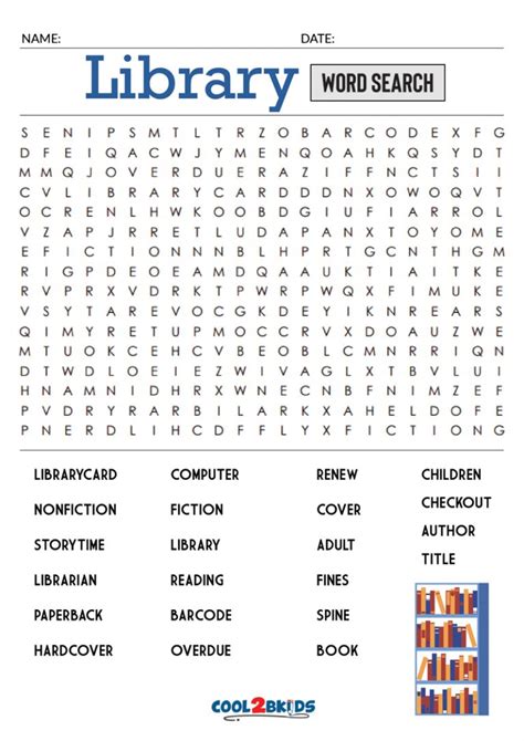 Printable Library Word Search Elementary School Library Library Skills Kids Library