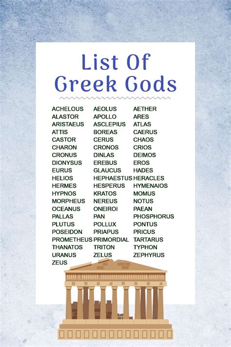 Printable List Of Greek Gods - Realtec