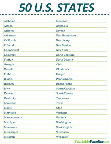 Printable List Of States In Alphabetical Order Printable Computer Tools