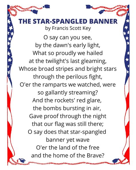 Printable Lyrics For Star Spangled Banner