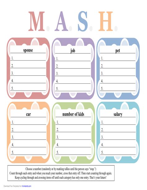 Printable Mash Score Sheet