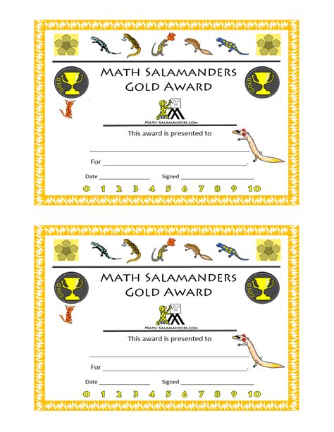 Printable Math Certificates from the Math Salamanders