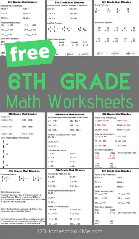 Printable Math Sheets For 6th Graders