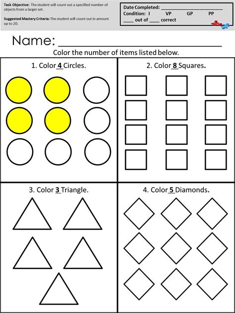Printable Math Worksheets For Autistic Students