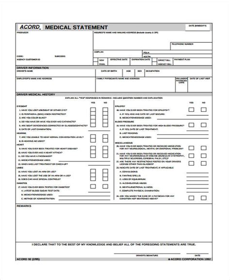 Printable Medical Statement
