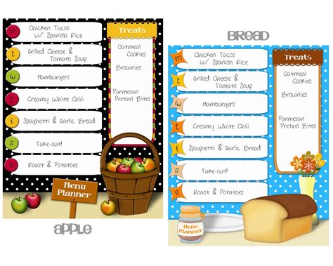 Printable Menu Planner CHOICE OF ONE Design by DarlingDoodle
