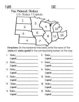 Printable Midwest States And Capitals Worksheet slideshare