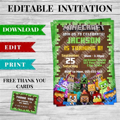 Printable Minecraft Invitation PDF Design 1 Minecraft Printables