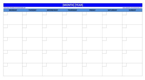 Printable Monthly Calendar Large Boxes Best Calendar Example